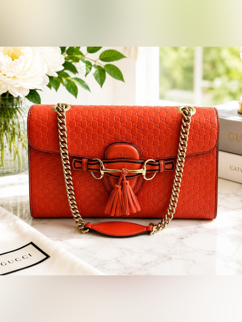 Gucci Emily Microguccissima Leather Chain Shoulder Bag – Orange